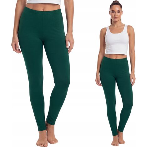 Leggings lunghi in cotone, marca polacca, verde bottiglia, taglia XL (1/4)