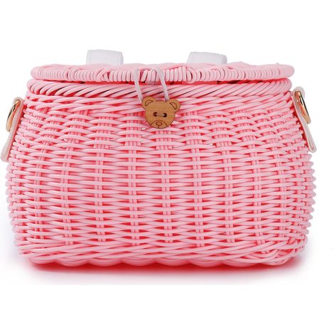 Panier à vélo enfant - Panier tressé à la main - Sac à dos enfant - Rose (1/4)