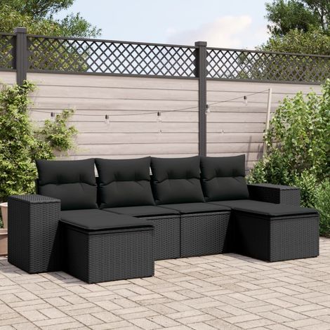 6-tlg. Garten-Sofagarnitur mit Kissen Schwarz Poly Rattan (1/5)