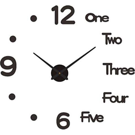 DIY Pendule Murales，Taille:30cm，Pendule Murale de Mode Moderne Horloge Murale sans Cadre 3D Miroir Autocollant Décoration de La Maison Horloge Murale Muette(Noir)