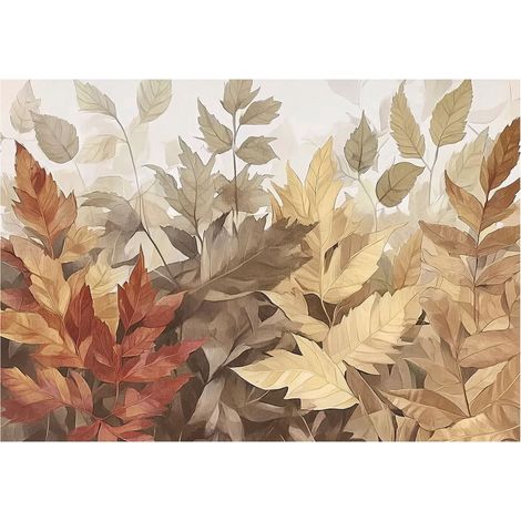 Papier peint panoramique feuilles d’automne brun intissé 200x140 cm mural salon chambre déco murale (1/5)