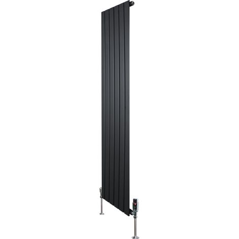 Flat Single Column Radiator & Valves – 1600mm x 420mm – Black (1/5)