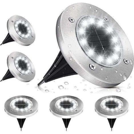 Lot de 6 lampes solaires d'extérieur à 12 LED, 6000 K, blanc froid, étanche IP65, spot extérieur LED encastrable pour extérieur, jardin, patio, pelouse, cour. (1/5)