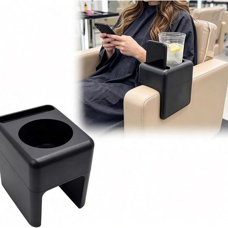 Salon Chair Armrest Storage Tray with Telephone Holder (Black)