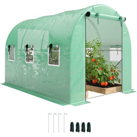 Serre alu 3x2x2m barre sécurité 2 portes zip 6 fenêtres maille (1/5)