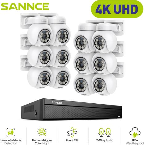 SANNCE 16CH Kit di videosorveglianza PoE NVR POE 8 canali con 12 telecamere CCTV Sistema di telecamere di sicurezza interni esterni, senza HDD (1/5)