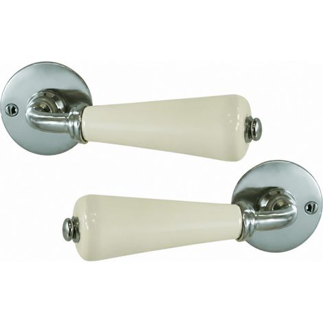 Ensemble de béquilles doubles canon en porcelaine de Limoges – Rosace nickel satiné – Épaisseur de porte 38-40mm – Accessoires de montage inclus