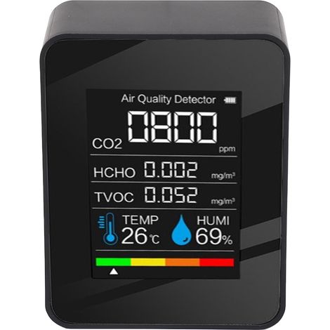 Détecteur de qualité de l'air 5 en 1 écran couleur LCD CO2 TVOC HCHO température humidité analyseur d'air multifonction avec alarme (1/5)