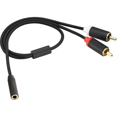 3,5 mm Femelle vers 2 RCA Mâle Audio Stéréo Adaptateur Câble Répartiteur AUX RCA Y en Nylon Tressé pour Smartphones,MP3,Tablettes,Haut-Parleurs,TVHD(0,4 M/1,3 pi-Noir) (1/5)