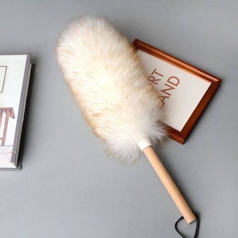 Plumeau à plumes, plumeau en laine, plumeau de nettoyage ménager, plumeau de nettoyage de voiture, balai à poussière, outils ménagers, plumeau lavable (embout blanc doré) (1/5)