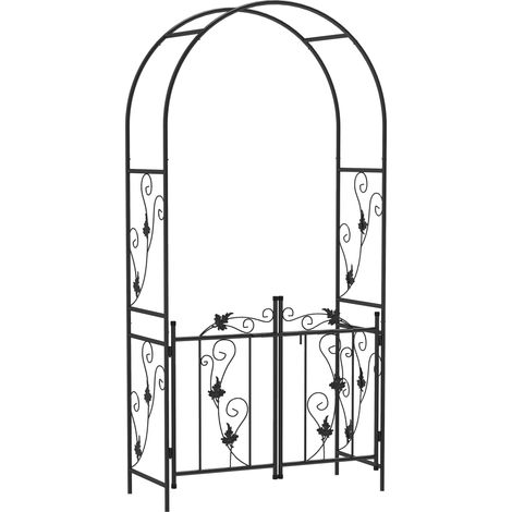 Arche de jardin en acier, tonnelle à rosiers avec double porte, décoration de cérémonie, 107 x 45 x 217 cm, noir (1/5)