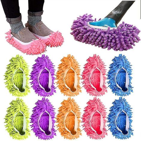Lot de 10 chaussons-serpillères lavables et réutilisables en microfibre pour le nettoyage des sols et le dépoussiérage des sols (pour femmes) (1/5)
