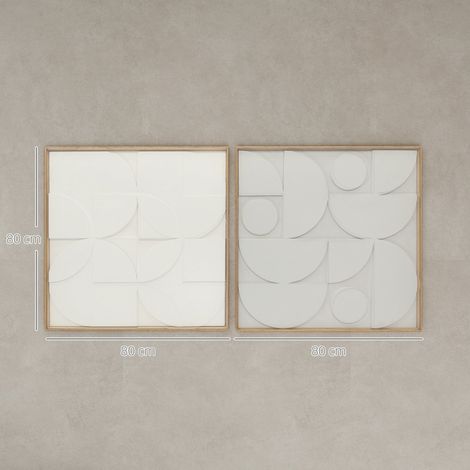 Décoration murale 3D set 2 géométrique moderne salon couloir, 80x3,5x80 cm, 2 pièces, coloris blanc (1/5)