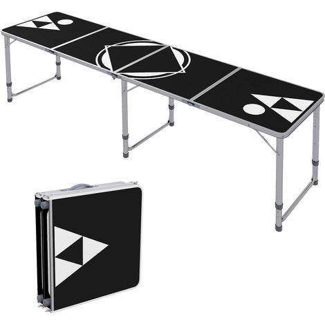Bierpong Tisch Klappbarer Campingtisch 240 X 60 Cm Klapptisch Höhenverstellbar Reisetisch Für Garten, Balkon, Alu, Schwarz