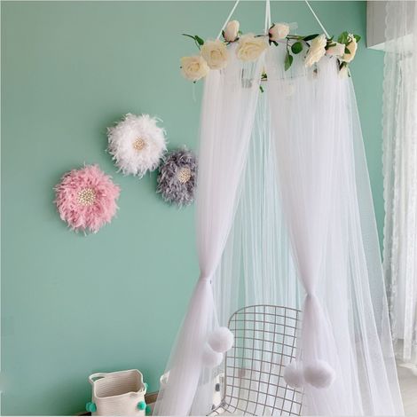 Nordique Maison Simple Rond À La Main Plume Pendentif Fleur Décoration Murale Enfants Mur Pendentif Décoration 40 cm Blanc MNS (1/3)