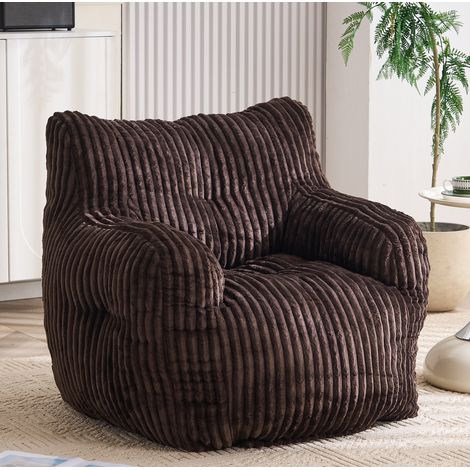 Pouf poire 100x94x70 cm marron en velours côtelé rembourré avec mousse à mémoire de forme