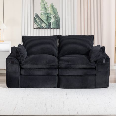 2-Sitzer Sofa 191x94x85 cm schwarz Cord mit Seitentaschen und Kissen (1/5)