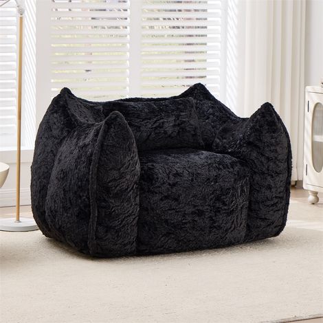 Fauteuil Poire 1 Place - 123x97x73cm - avec Oreiller de Confort - Pouf Géant en Fourrure Synthétique Noir (1/5)