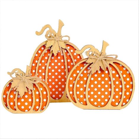 Décorations d'automne citrouille, décorations d'automne pour Thanksgiving, citrouille en bois décorative, 3 pièces artisanales (1/5)