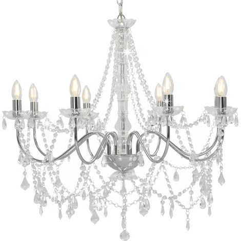 Lustre avec perles de cristal élégant antique 80 x 75 cm ambiance cosy en métal argenté