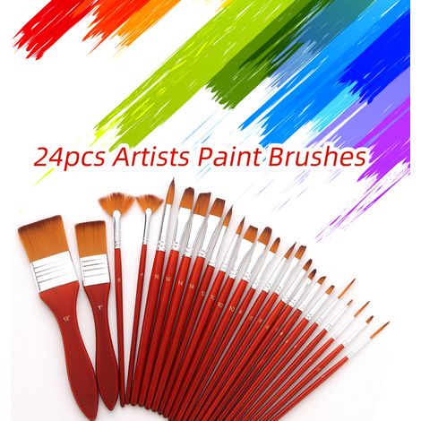 Ensemble de 24 pinceaux acryliques en nylon, pinceaux d'artiste professionnels avec sac en toile pour aquarelle, huile, gouache, nail art, dessin du corps et du visage. Fournitures pour les arts et le (1/5)