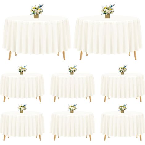 Lot de 8 Nappes Rondes Polyester Ivoire 228cm Lavables Pour Mariage Fête Banquet Salle à Manger
