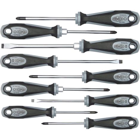 FAMEX 7705-9 Set de Tournevis avec manche à 2 composants, haute qualité