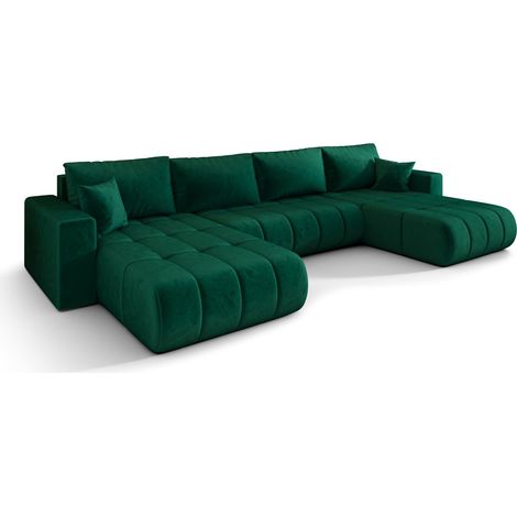Canapé d’angle velours panoramique convertible avec coffre KAEL-Vert (1/5)