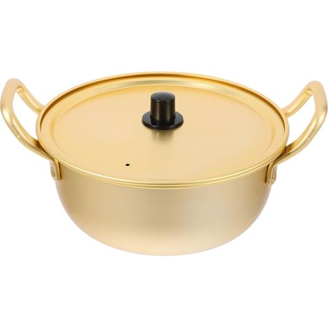 Marmite à ramen en aluminium jaune de 20 cm avec couvercle et double poignée pour la cuisson des soupes sur la cuisinière (1/5)