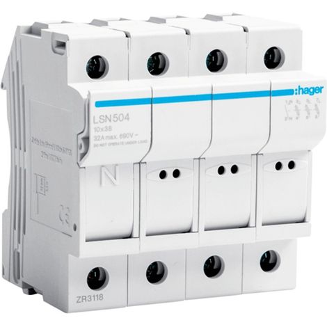 Portafusibile Hager 32A 3P 400V L38 4 moduli 10X38 LSN504