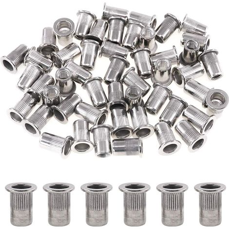 304 en acier inoxydable Plat Tête filetée Rivetnut Insert Nutsert Rivet Écrou Assortiment kit M3 M4 M5 M6 M8 M10 M6 US 50 (1/5)