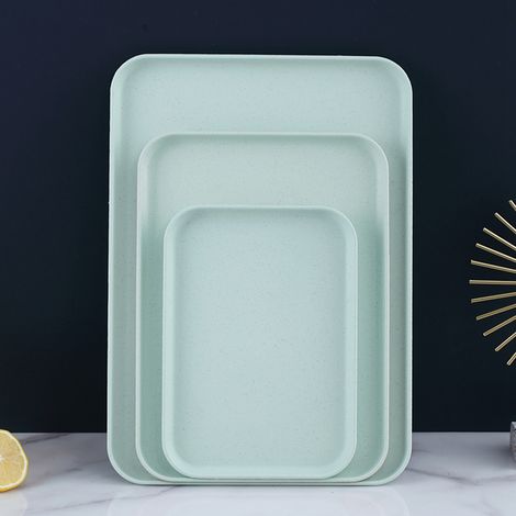 Rechteckiges Tablettset aus Kunststoff im nordischen Stil für Wohnzimmer, Café, Restaurant, Kinderzimmer, Aperitif, hellgrün, mittlere Größe, 31 x 22,5 cm, Großhandel (1/4)