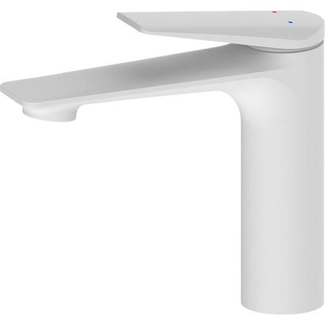 Robinet de lavabo en cuivre massif, profil bas, design compact, double commande, blanc. (1/5)