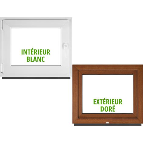 Fenêtre PVC BauPlaza 115 x 110 cm (Largeur x Hauteur) Oscillo-Battante Ouverture Gauche – Chêne Doré Extérieur / Blanc Intérieur – Double Vitrage (1/5)