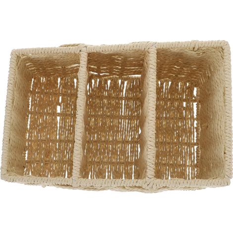 Boîte de Rangement de Bureau Simple en Corde en Papier Beige 3 Compartiments Plats pour Organiser Télécommandes et Petits Objets Chambre ou Hôtel (1/5)