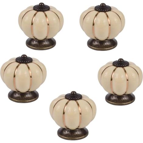 Lot de 16 boutons de meuble ronds en céramique blanche avec vis, motif citrouille, 3,6 x 3,8 cm, style vintage, pour la maison, le bureau, la cuisine, (1/5)