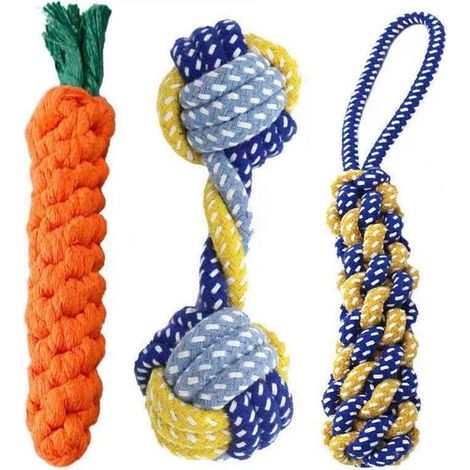 Dedo antimordeduras para perros, Resistente a las mordeduras, Juguete de cuerda de algodón, Juguetes con nudos, Juego de 3 piezas (1/4)