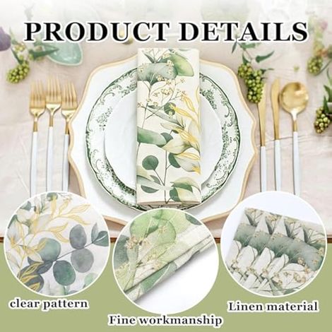 Lot de 4 serviettes de table réutilisables en tissu d'eucalyptus, coton et lin, douces et confortables, idéales pour les mariages, les fêtes, les dîners, Noël et la décoration quotidienne, 40 x 40 cm. (1/3)