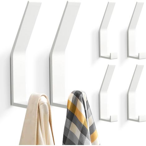 6 PCs Patères, Porte Manteau Mural (Vis Invisibles), Crochet Moderne pour Vestes, Manteaux, Vêtements, écharpes, Sacs à Main et Plus (Blanc) Blanc - (1/4)