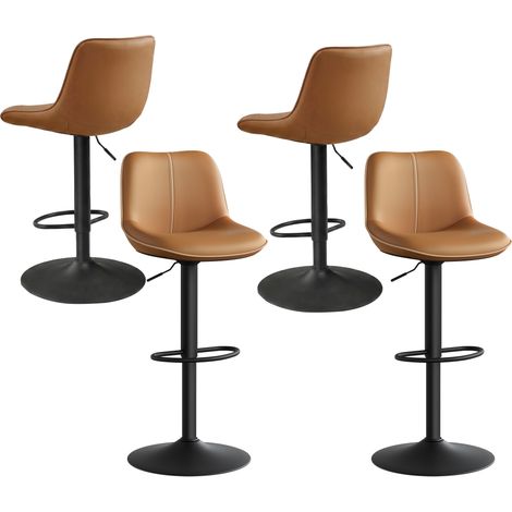 Lot de 4 Tabourets de Bar, Réglables en Hauteur, Pivotants, PU, Marron (1/5)