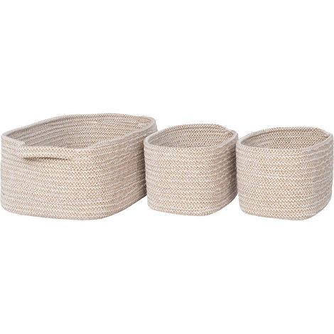 URSULE - Lot de 3 Paniers Gigogne en Coton Beige (1/4)
