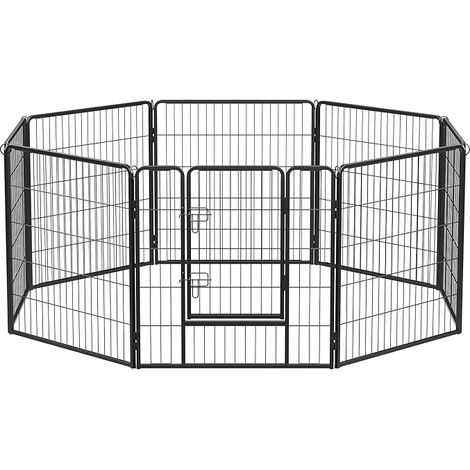 Feandrea – Parc pour chien en acier noir – Enclos modulable 8 panneaux 77 x 80 cm – Sécurisé avec doubles verrous en L – Utilisation intérieure/extérieure (1/5)