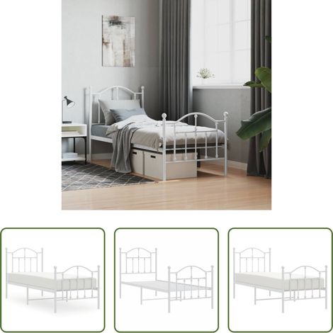 vidaXL Lit avec tête et pied -  Cadre de lit métal sans matelas avec pied de lit blanc 75x190cm (1/5)