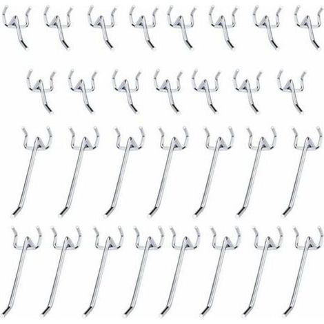30 ganchos metálicos para tableros perforados, accesorios de 10 y 5 cm, juego de ganchos individuales para garajes, cobertizos de herramientas y talleres. (1/4)
