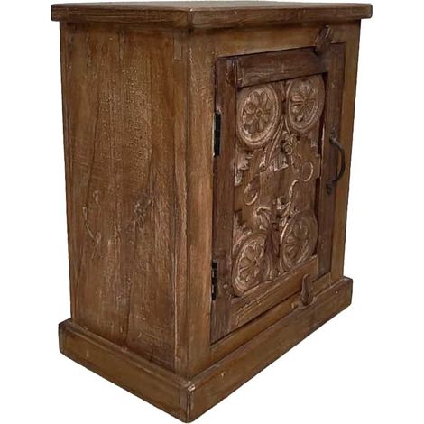 Mesita de noche de madera acabado artesanal marrón 49x28x62h cm (1/5)
