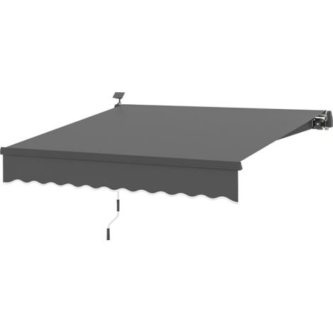 Ombrello articolato Outsunny con illuminazione solare e bracci snodati, per protezione UV (UPF 50+). Ombrello per balcone di 300 cm con attacco a parete, per patio, balcone e portico, colore grigio. I