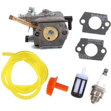 Carburateur avec durite d'essence et bougie d'allumage. Compatible avec les modèles Stihl FS50, FS51, FS61, FS62, FS65, FS66, FS90 et FS9.