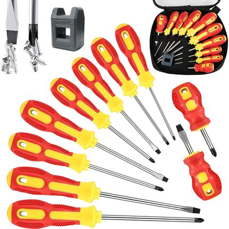 Lot de 10 tournevis magnétiques avec 5 tournevis cruciformes et 5 tournevis de précision à tête plate, Outillage, grip et antidérapant pour réparation de maison (1/5)