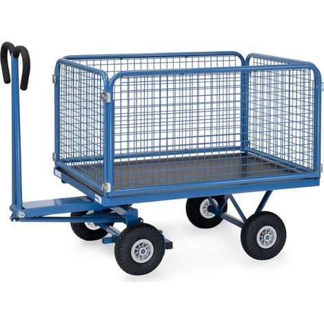 Fetra Handpritschenwagen mit Drahtgitterwänden und Polyurethanbereifung, 1135x795mm Ladefläche 450kg Tragkraft