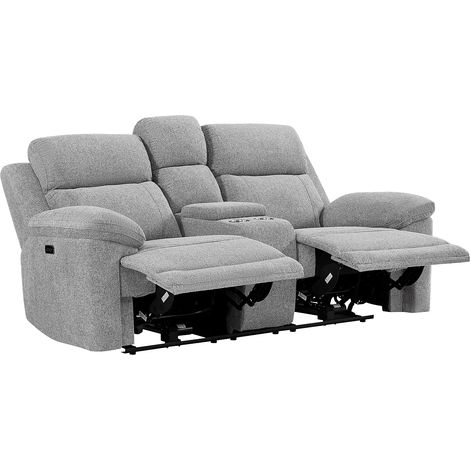 Vente-Unique – Canapé 2 places relax électrique gris chiné – Mécanisme électrique avec ports USB – Tablette intégrée – Confort optimal pour espace pro (1/5)